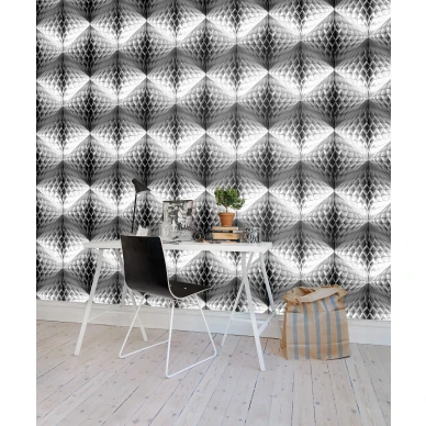 Pom Pom mustavalkoinen graafinen 3D muraltapetti tyohuoneeseen Rebel Wallsilta R13392 image