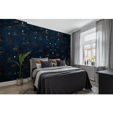 Space Monkey sininen muraltapetti apinoilla makuuhuoneeseen Rebel Wallsilta R16181 kuva