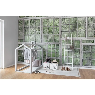 Perspective Jardin vaalea vihrea ikkunatapetti lastenhuoneeseen Rebel Wallsilta R14371 image