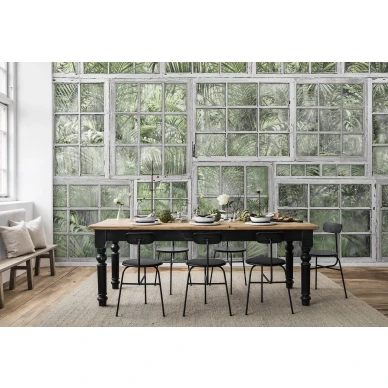 Perspective Jardin vaalea vihrea ikkunatapetti ruokailuhuoneeseen Rebel Wallsilta R14371 image