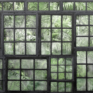 Perspective Jardin vihrea ikkunatapetti Rebel Wallsilta R14372 kuva