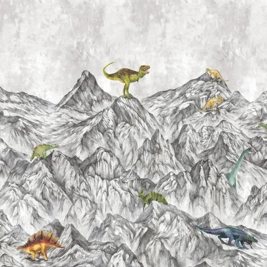 Dinosaur Mountain harmaa dinosaurustapetti Rebel Wallsilta R16991 image