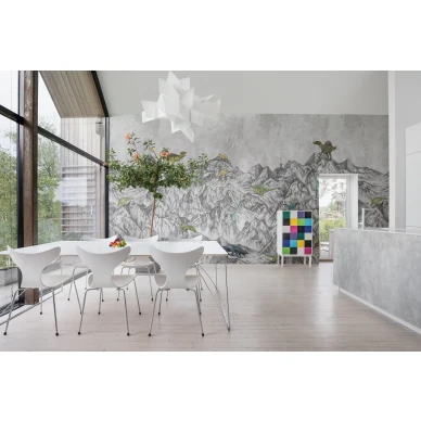 Dinosaur Mountain harmaa dinosaurustapetti keittioon Rebel Wallsilta R16991 image