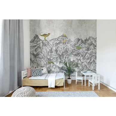 Dinosaur Mountain harmaa dinosaurustapetti lastenhuoneeseen Rebel Wallsilta R16991 image