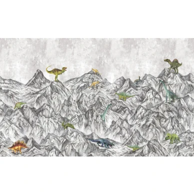 Dinosaur Mountain harmaa dinosaurustapetti levea kuvio Rebel Wallsilta R16991 image