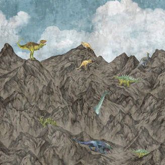 Dinosaur Mountain leikkimielinen dinosaurustapetti Rebel Wallsilta R16994 kuva