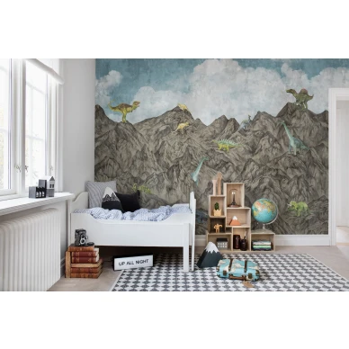 Dinosaur Mountain leikkimielinen dinosaurustapetti lastenhuoneeseen Rebel Wallsilta R16994 image