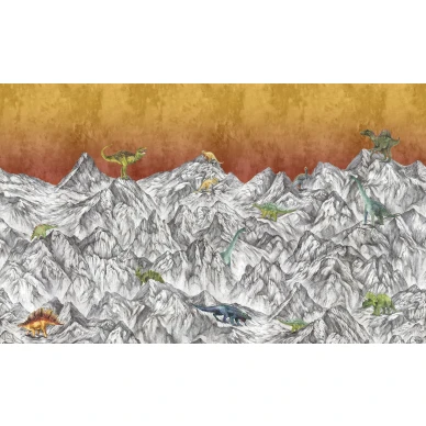 Dinosaur Mountain oranssiharmaa dinosaurustapetti koko leveys Rebel Wallsilta R16993 image