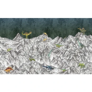 Dinosaur Mountain vihreaharmaa dinosaurustapetti koko kuvio Rebel Wallsilta R16992 image