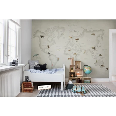 Animal World hauska maailmankarttatapetti elaimilla lastenhuoneeseen Rebel Wallsilta R17231 image