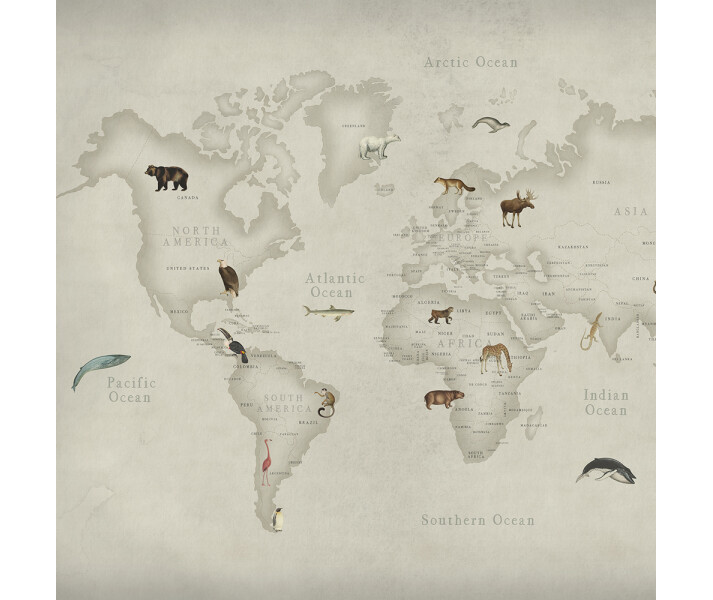 Animal World maailmankarttatapetti elaimilla Rebel Wallsilta R17231 kuva