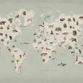 Animal World mintunvihrea maailmankartta kuvatapetti Rebel Wallsilta R18441 koko kuvio