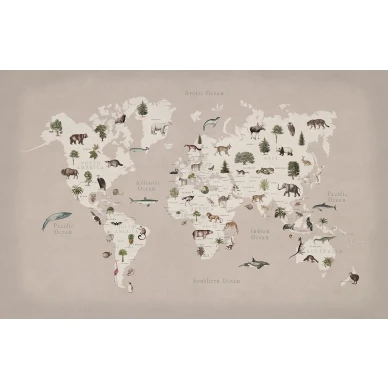 Animal World roosa maailmankartta tapetti elaimilla Rebel Wallsilta R18442 koko kuvio image