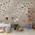 Hauska karttatapetti lastenhuoneeseen Animal World Rebel Wallsilta R18442