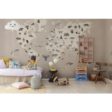 Hauska karttatapetti lastenhuoneeseen Animal World Rebel Wallsilta R18442 image