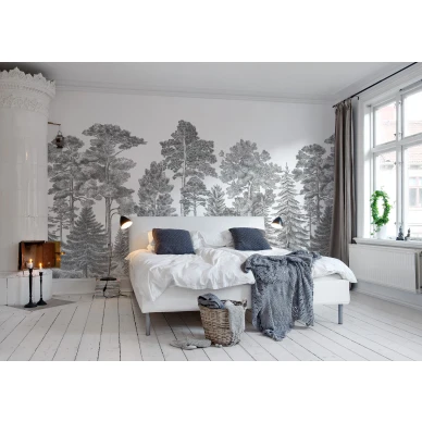 Scandinavian Bellewood harmaa puutapetti makuuhuoneeseen Rebel Wallsilta R17201 kuva