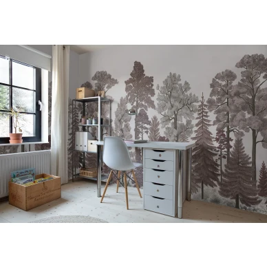 Scandinavian Bellewood roosa metsatapetti lastenhuoneen tapetti Rebel Wallsilta R17203 kuva