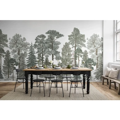 Scandinavian Bellewood talvivihrea puutapetti ruokailuhuoneeseen Rebel Wallsilta R17202 kuva