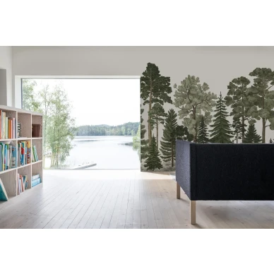 Scandinavian Bellewood vihrea metsatapetti olohuoneen muraltapetti Rebel Wallsilta R17204 kuva