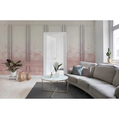 Patinated Panels roosa paneliseina muraltapetti olohuoneeseen Rebel Wallsilta R15381 kuva
