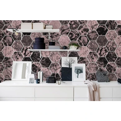 Mixed Memories energisoiva roosa musta geometrinen muraltapetti olohuoneeseen Rebel Wallsilta R15402 kuva