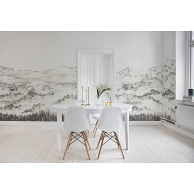 Hope Mountains mustavalkoinen vuoritapetti ruokailuhuoneen muraltapetti Rebel Wallsilta R15421 kuva