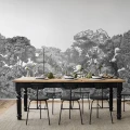 Bellewood mustavalkoinen metsatapetti ruokailuhuoneeseen Rebel Wallsilta R13053