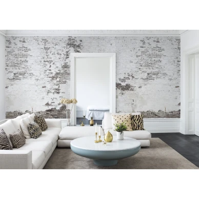 Industrial Ivory vanha tiiliseina olohuoneen muraltapetti Rebel Wallsilta R14321 image