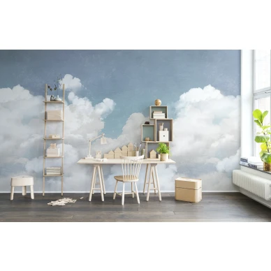 Cuddle Clouds sinivalkoinen pilvitapetti tyohuoneen muraltapetti Rebel Wallsilta R14011 image