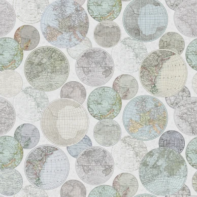 Globes Gathering harmaa monivarinen maapallotapetti Rebel Wallsilta R13884 image