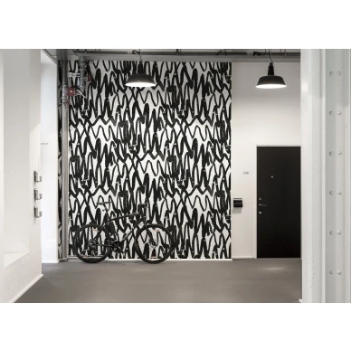 Pulse of Passion mustavalkoinen graafinen muraltapetti eteiseen Rebel Wallsilta R14091 kuva
