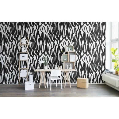 Pulse of Passion mustavalkoinen graafinen muraltapetti tyohuoneeseen Rebel Wallsilta R14091 kuva