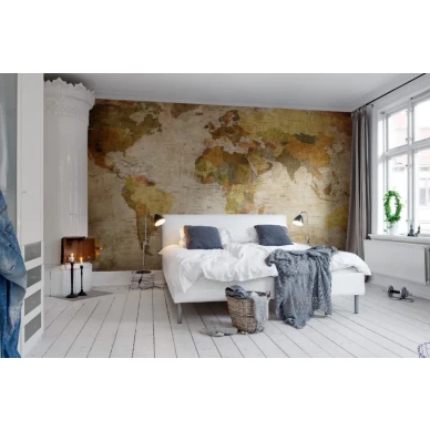 World Map beige maailmankartta makuuhuoneen muraltapetti Rebel Wallsilta R10771 kuva