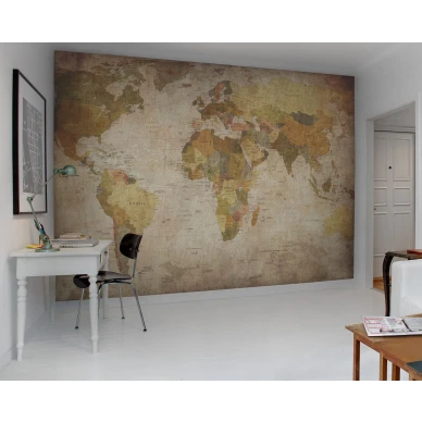 World Map beige maailmankartta muraltapetti tyohuoneeseen Rebel Wallsilta R10771 kuva