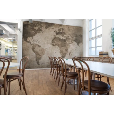 World Map ruskea maailmankartta muraltapetti kokoushuoneeseen Rebel Wallsilta R10772 kuva