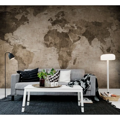 World Map ruskea maailmankartta muraltapetti olohuoneeseen Rebel Wallsilta R10772 kuva