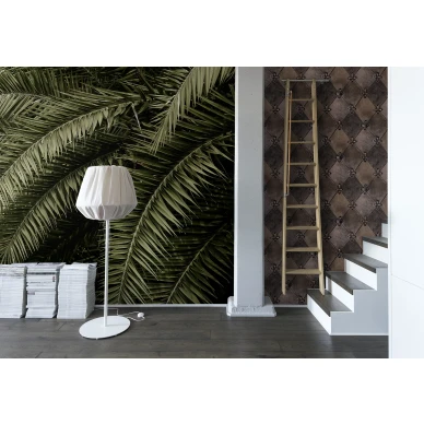 Leaf Love vihrea palmutapetti eteiseen Rebel Wallsilta R14001 kuva