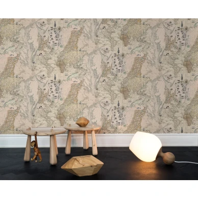Treasure Hunt beige maailmankartta lastenhuoneen muraltapetti Rebel Wallsilta R13861 image