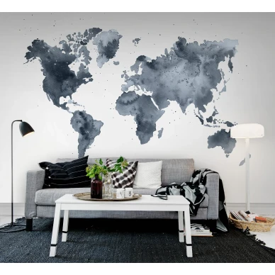 Dusky World harmaa maailmankartta olohuoneen muraltapetti Rebel Wallsilta R13432 kuva