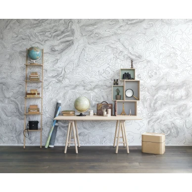 Elevation Lines valkoinen harmaa graafinen muraltapetti askarteluhuoneeseen Rebel Wallsilta R14071 kuva