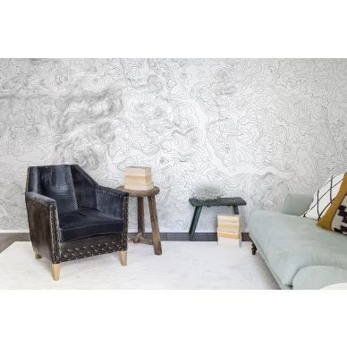 Elevation Lines valkoinen harmaa graafinen muraltapetti olohuoneeseen Rebel Wallsilta R14071 kuva