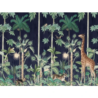 Giraffes Stroll sininen viidakkotapetti koko kuvio Rebel Wallsilta R16792 kuva