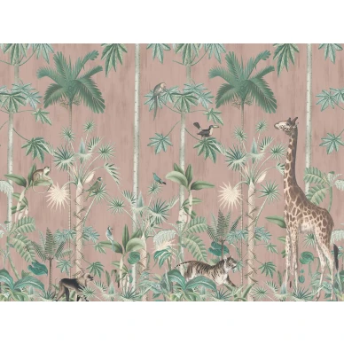 Giraffes stroll roosa kirahvitapetti Rebel Wallsilta R16796 koko kuvio kuva