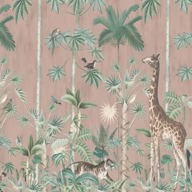 Giraffes stroll roosa kirahvitapetti Rebel Wallsilta R16796 kuva