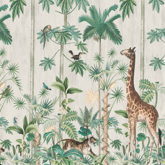Giraffes stroll vaalea viidakkotapetti elaimilla Rebel Wallsilta R16791 kuva