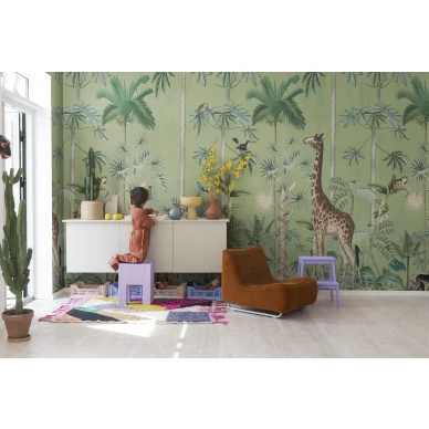 Lastenhuoneen vihrea tapetti Giraffes Stroll Rebel Wallsilta R16793 kuva