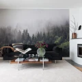 Misty Fir Forest vihrea metsatapetti olohuoneen muraltapetti Rebel Wallsilta R16731
