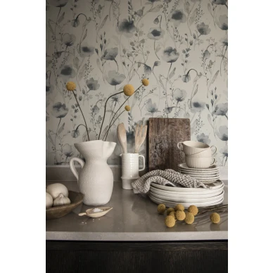 Lo romanttinen sininen kukkatapetti keittioon Sandbergilta S10101 kuva