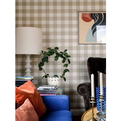 Picnic beige ruudullinen olohuoneen tapetti Langelid von Bromssenilta 20 32 image