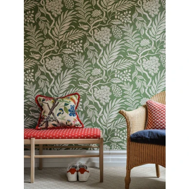 Cornucopia vihrea lehtitapetti olohuoneeseen Langelid von Bromssenilta 21 65 image